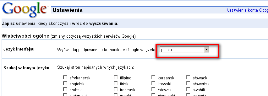 ustawienia zmień język interfejsu lista ustawienia zmień język interfejsu lista