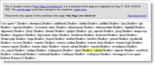 zrzut pliku robots.txt zawierający błąd "Disallow: /submit"
