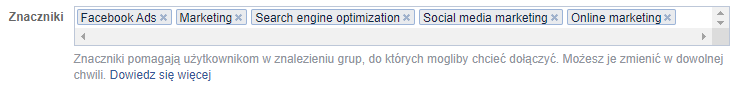 znaczniki grupy Facebook