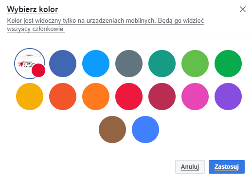 kolor grupy na Facebooku
